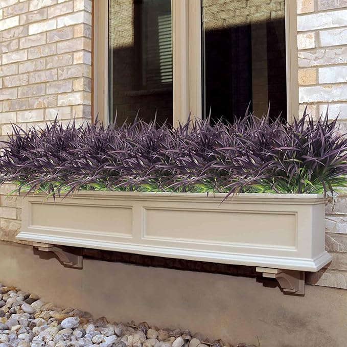 Ouddy Decor 16 Bundles Artificial Plants Outdoor Fake Grass Greenery Stems UV Resistant Faux Plastic Shrubs for Autumn Garden Pathway Front Porch Home Harvest Thanksgiving Halloween Decor, Purple