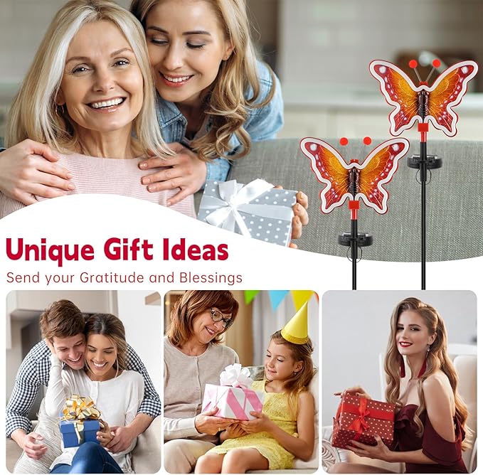 Solar Garden Butterfly Lights, Garden Outdoor Lights Decor, Butterfly Solar neon Light,led Butterfly Lights,Yard Patio Pathway Decoration(Red, 2pack)