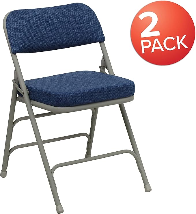 Flash Furniture Hercules Series Metal Folding Chairs with Cushioned Seat, Fabric Upholstered Event Chairs with 300-lb. Static Weight Capacity, Set of 2, Navy