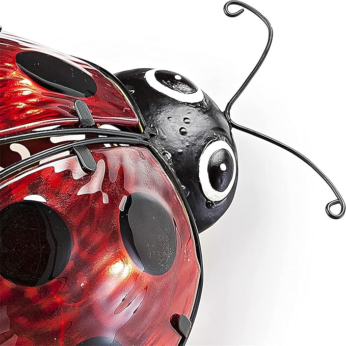 Elenon Ladybug Decor Solar Lights, Metal Ladybugs Outdoor Decorative Yard Art Garden Sculptures & Statues for Patio Yard Pathway