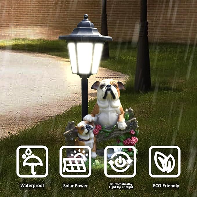 Solar Garden Outdoor Decor Statues Country Farm Bulldogs with Light,Outside-Outdoor Decorations Sculptures for Patio Yard Lawn Walkway Ornaments Clearance Gifts for Mom Grandma Birthday