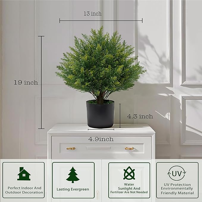 Artificial Topiary Ball Tree 19''T Faux Little Bush Ball Tree UV Resistant Shrub Potted Artificial Plant for Outdoor Indoor Front Porch Garden
