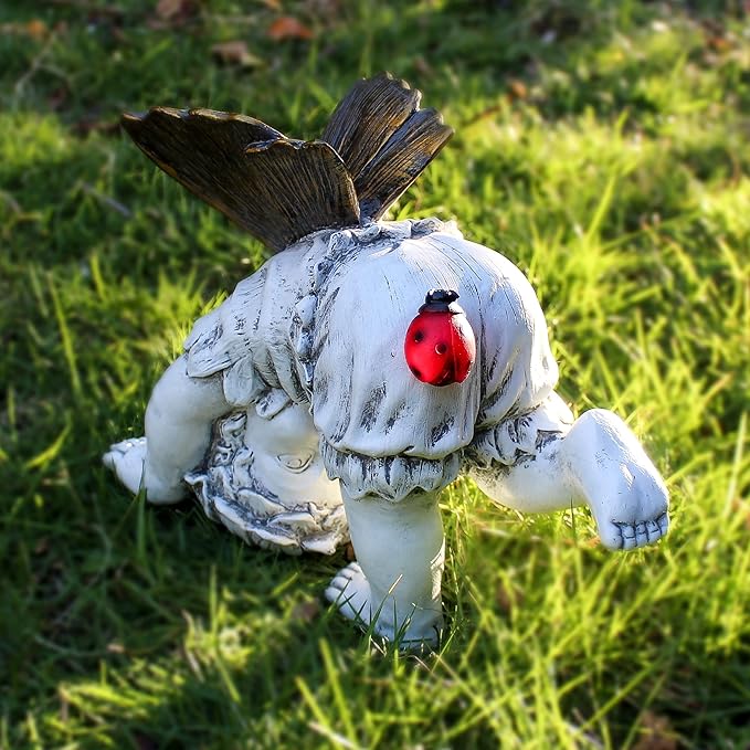 Garden Flower Fairy Outdoor Solar Decor, Resin Ornaments for Patio Lawn Yard Porch, Playful Garden Statue for Outside Angel Gifts, 8.98 Inches Tall