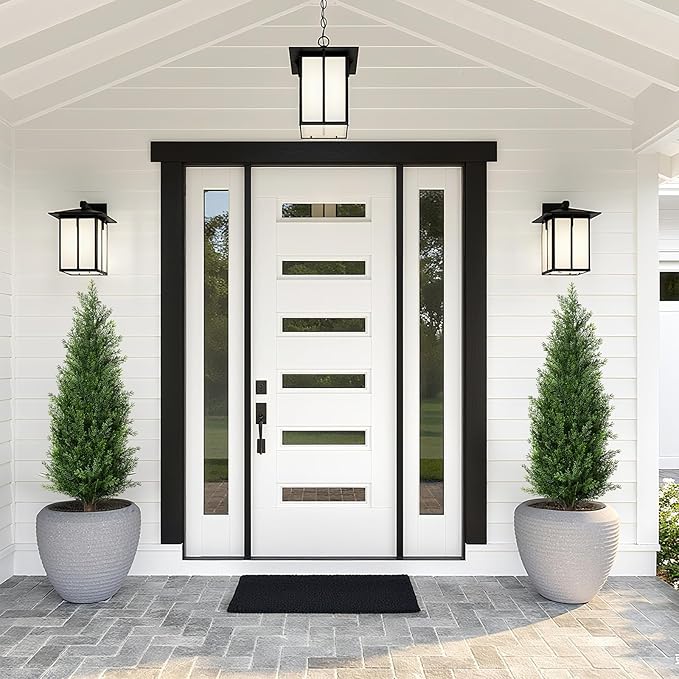 3FT Artificial Cedar Topiary Trees with Ground Spike, Set of 2 UV Resistant Fake Evergreen Bushes Shrubs Trees Artificial Plants Realistic Faux Cypress Plants for Indoor Outdoor Front Porch Garden