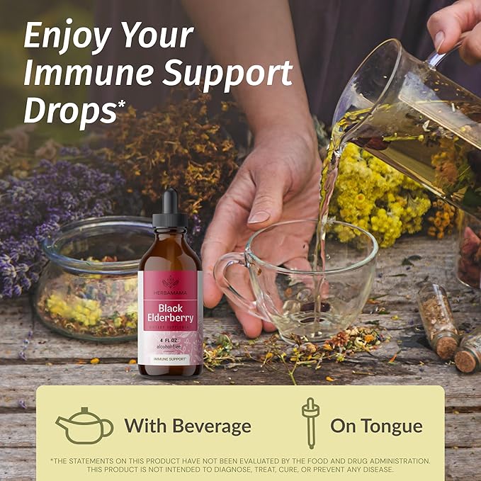 HERBAMAMA Black Elderberry Drops 42-Day Supply.