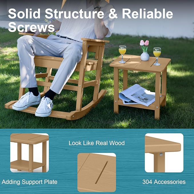 Outdoor Side Table - 2-Tier Storage All Weather Outdoor End Table for Patio - HDPE Morden Easy Maintenance Adirondack Side Table for Pool Porch Balcony Garden Lawn Backyard Outside Indoor