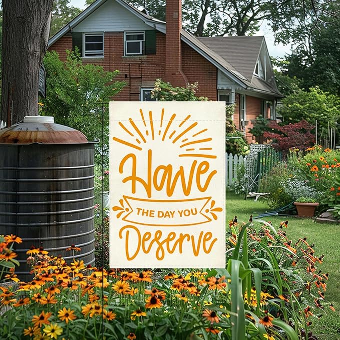 Summer Garden Flag Motivational Signs Have The Day You Deserve Decorations Small Double Sided Burlap art Stained Glass Style Garden Flags 12 x 18 Inch for Outside