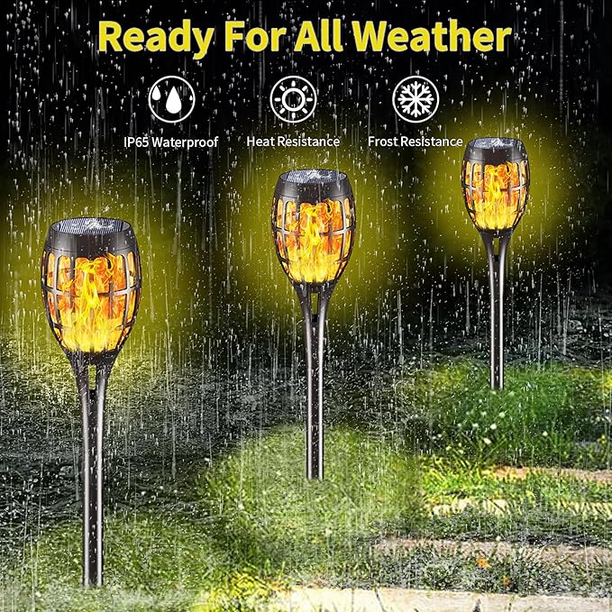 8 Pack Led Solar Torch Light with Flickering Flame Outdoor Waterproof Solar Flame Torch Garden Lights for Outside Yard Pathway Decoration
