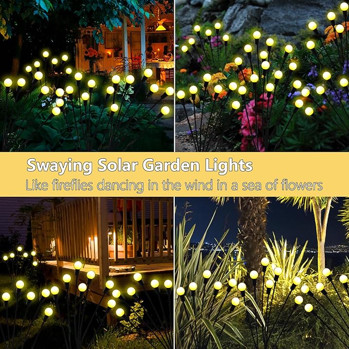 Solar Firefly Lights Outdoor, 8 Pack 96 LED Waterproof, Sway by Wind, Swaying Light for Yard Patio Backyard Garden Planter Flower Bed Pathway Outdoor Decoration (Warm White)