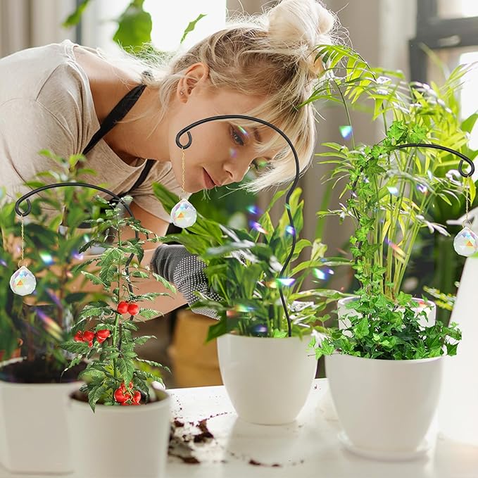 Plant Trellis for Potted Plants with Colorful Crystal Sun Catcher, 17.5 Inch Metal Plant Stakes for Indoor Plant Accessories Indoor for Home Garden,Plant Lover Gift (Black)