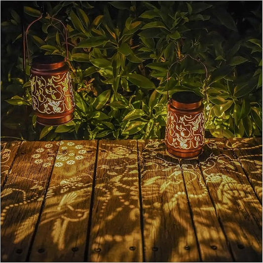 2 Pack Solar Hummingbird Lanterns Outdoor Hanging Decor Lantern,Waterproof Hollow Out Metal Decorative Garden Light,Graceful Decoration for Patio,Yard,Landscape,Walkway,Festival