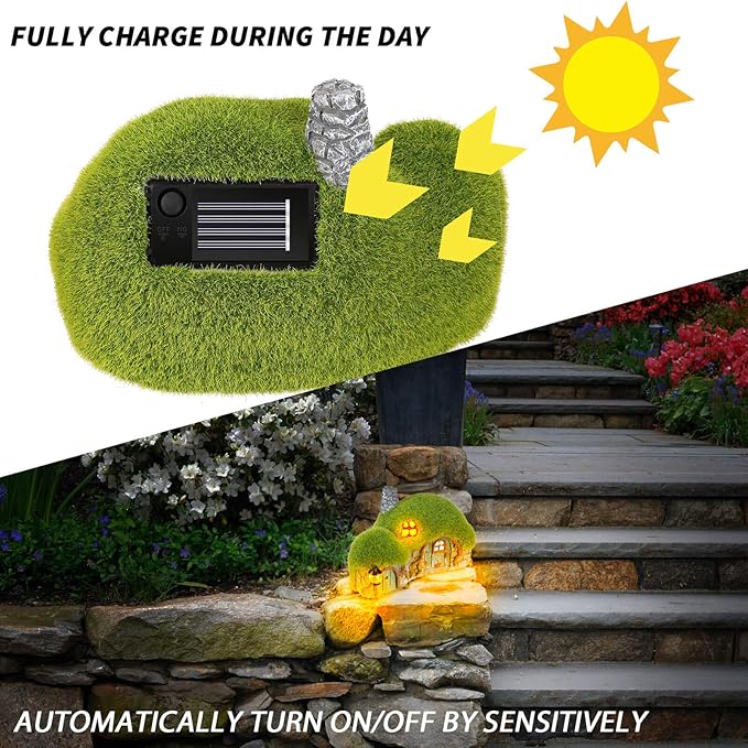 Outdoor Figurine Lights Garden House Statue - Outdoor Statues with Solar Lights Garden Cottage Lighting Figurines for Home or Yard Decor