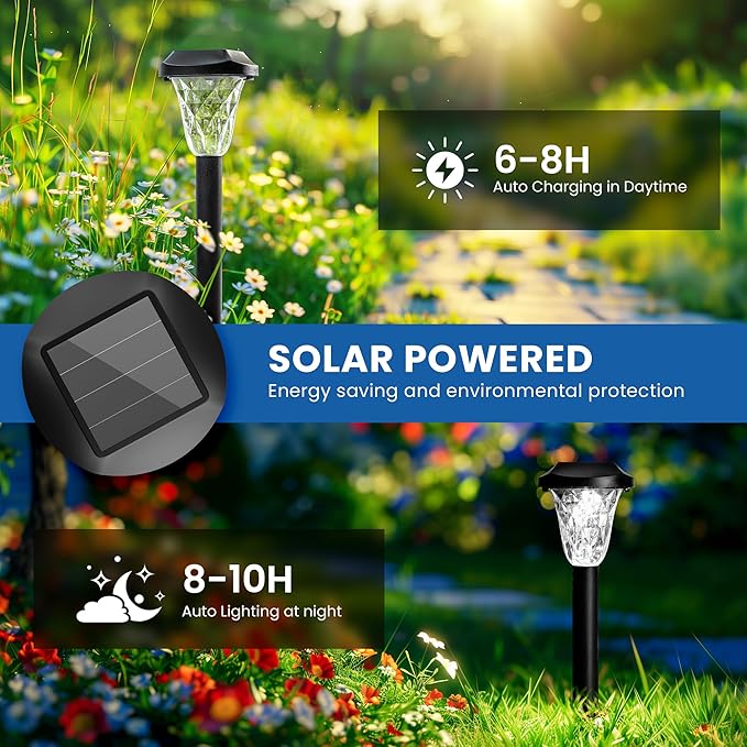 GIGALUMI Solar Outdoor Lights,Solar Lights Outdoor Waterproof 10 Pack,Cool White Solar Pathway Lights for Outside,Outdoor Lights Solar Powered Garden Decoration for Pathway,Patio,Lawn,Yard