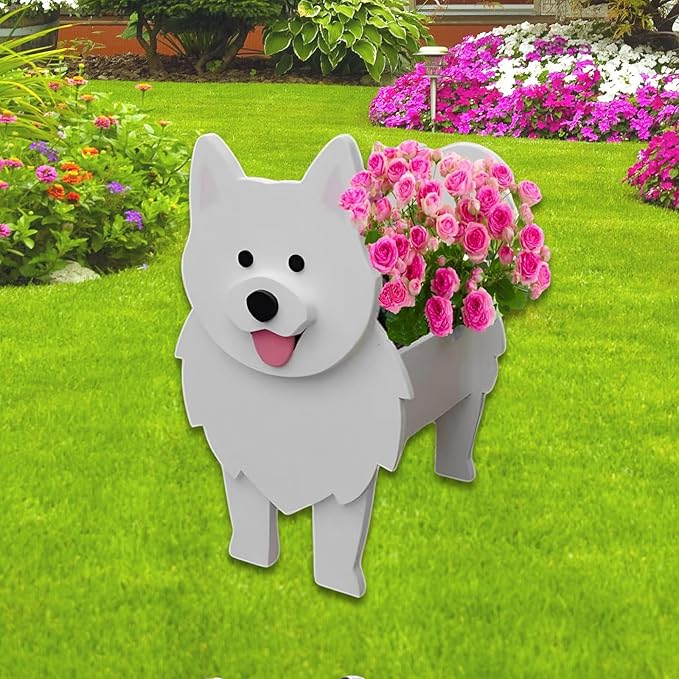 Samoan Dog Planter Plant Pots,Cute Garden Dog Flower Planter,Dog Planters Birthday Gifts for Women,Office,Indoor/Outdoor Decor（9.45 * 6.77 * 13.46in）
