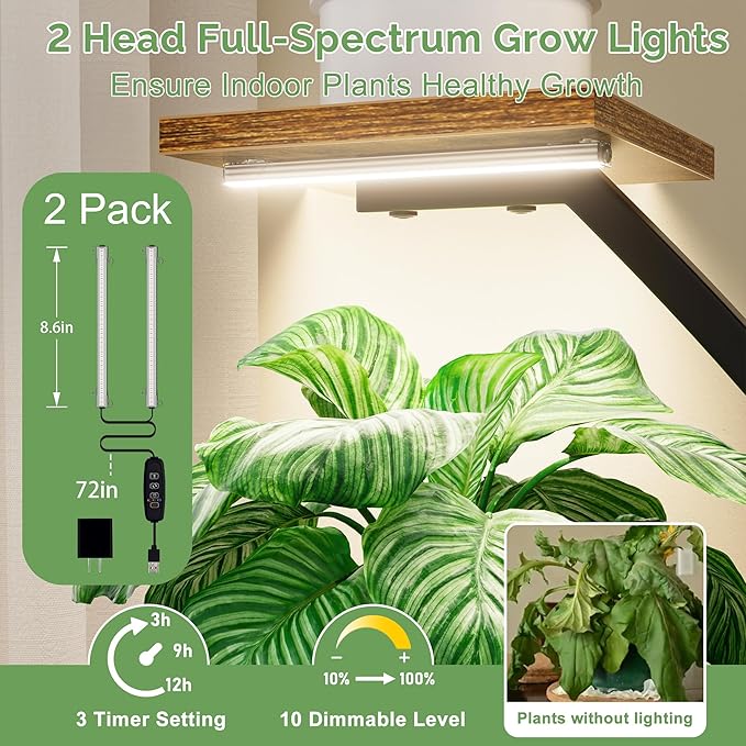 Plant Stand Indoor with Grow Lights - 2 Pack Indoor Plant Shelf, 6 Tiered Corner Plant Stands for Indoor Plants, Swan-Shaped Plant Holder, Metal Flower Display Rack for Living Room, Patio Decor（Black)