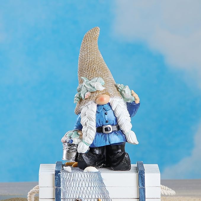 Leekung Gnome Statue Garden Decor - Ocean Gnome Figurine for Patio Lawn Yard Backyard Outdoor Indoor Home Decoration,Summer Gnomes with Shells Starfish,Swedish Beach elf tomte, for Women