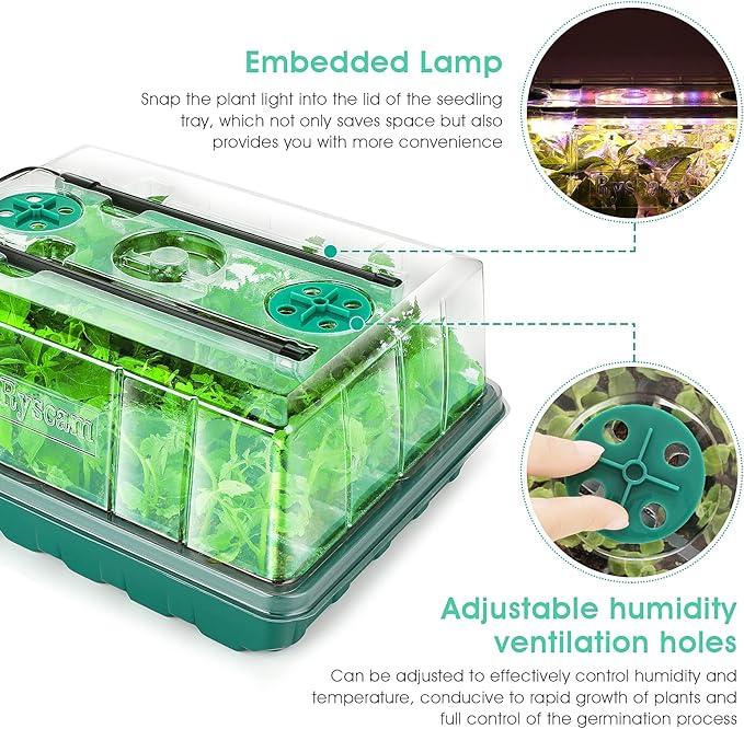 Seed Starter Tray with Grow Light, 96-Cell Seed Starter Kit, Seedling Starter Trays with Humidity Domes, Automatic Timer, Adjustable Light Indoor Gardening Plant Germination Trays