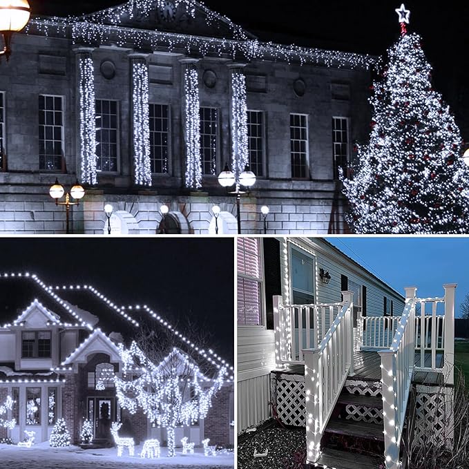 Solar String Lights Outdoor, 4 Pack Each 100 LED Solar Christmas Twinkle Lights Outside, Waterproof Copper Wire with 8 Modes Solar Fairy Lights for Garden Yard Tree Wedding Christmas Decor(Cool White)