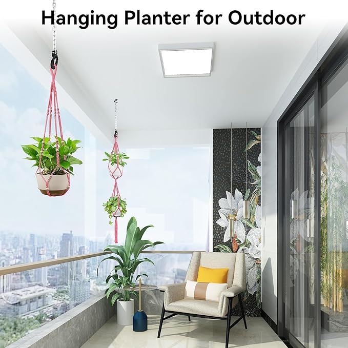 USLAI Macrame Plant Hanger Indoor Outdoor, Up to 4-15 inch Pot, Heavy 20lb Planters, Extra Long Strong Hanging Planter Basket Holder, Boho Home Decor, 35+49 Inch, Yellow (POTS NOT Included)