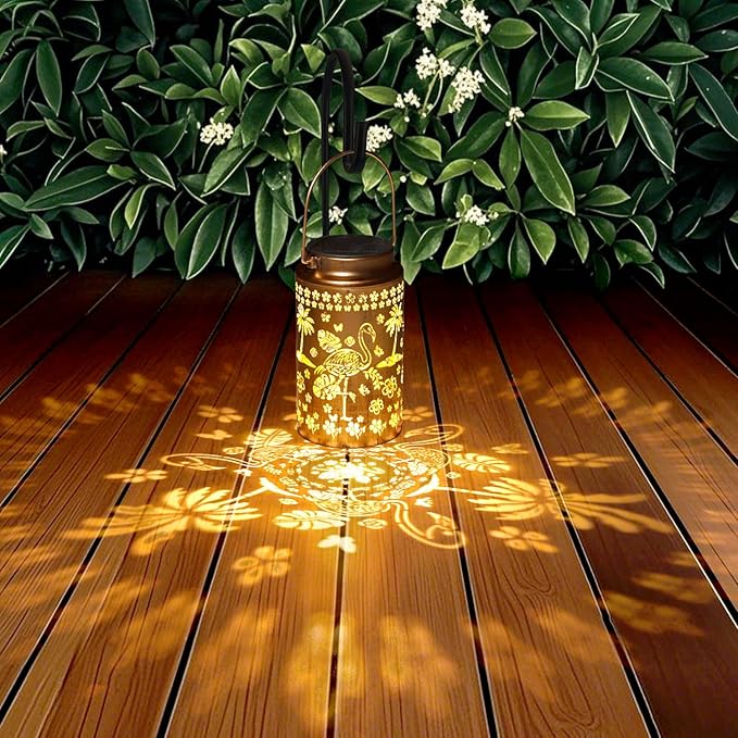 Flamingo Solar Lanterns Outdoor Waterproof, Metal Hanging Lights Decorations for Garden Yard Lawn Patio, Unique Flamingo Gifts for Women Mom Grandma Gardener for Mother'Day Christmas