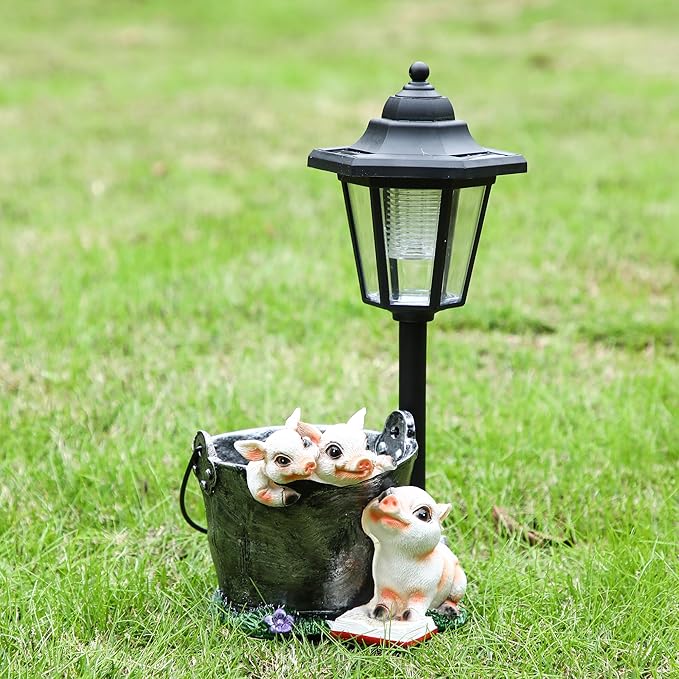 Solar Garden Outdoor Decor Statues Three Little Pigs Reading Books with Light,Outside-Outdoor Decorations Sculptures for Patio Yard Lawn Walkway Ornaments Clearance Gifts for Mom Grandma Birthday
