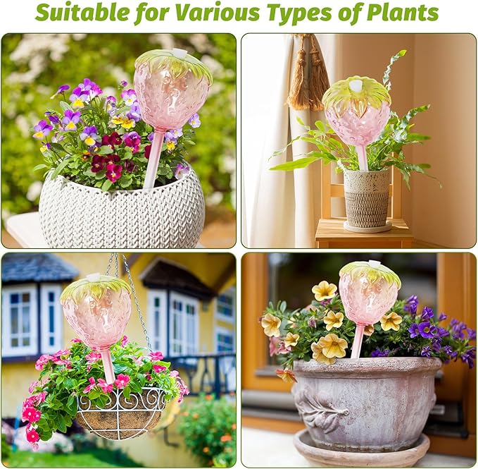 Plant Watering Globes, 2pcs Self Watering Planter Insert, Glass Watering Bulbs for Indoor Outdoor Plants, Mushroom Top-Fill Plant Watering Devices for Travel Vacation While Away