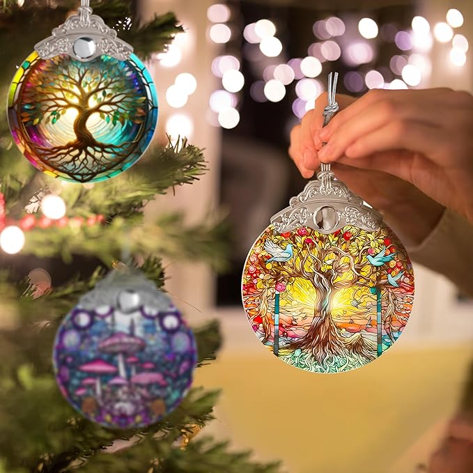 Tree of Life Suncatcher, Jocidea Stained Glass Hanging Decor, Tree of Life Christmas Ornament, Scene Decor, Room Decor, Home Decor, Holiday Party Decor, Christmas Decor