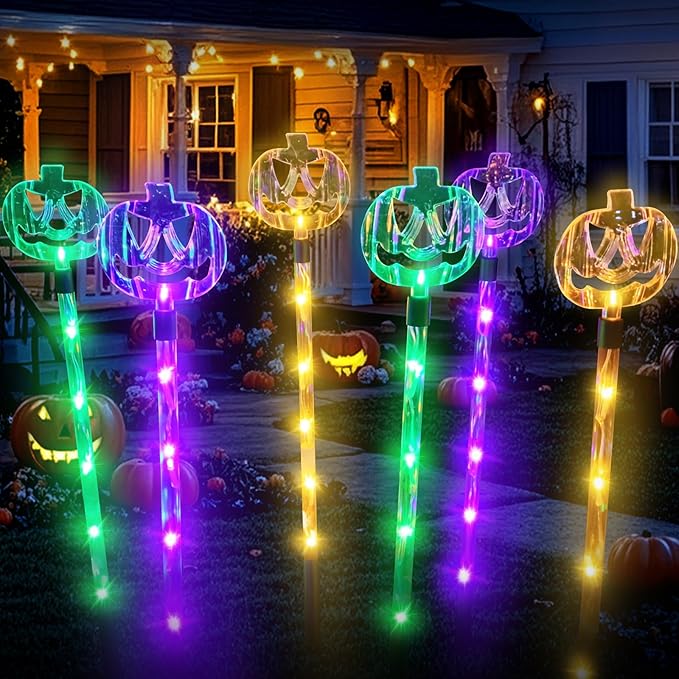 6-Pack Solar Halloween Pumpkin Garden Stake Lights for Halloween Decorations,Solar Halloween Yard Stake Outdoor Waterproof Halloween Lighted Pumpkin Lights for Garden Patio Yard Pathway Grave(6 Pack)