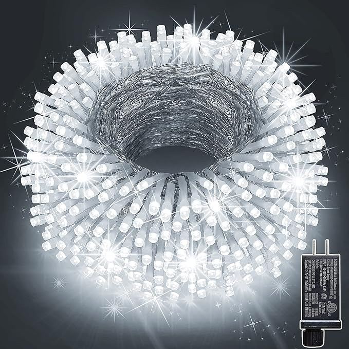 KNONEW 197FT 500 LED Christmas Lights Outdoor String Lights 8 Modes & Memory Fairy Light Plug in Waterproof LED String Lights for Xmas Yard Tree Wedding Party Holiday Decorations (Cool White)