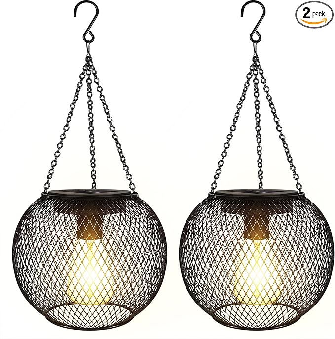 pearlstar Solar Lanterns Outdoor,Upgraded Solar Lights for Outside Decorative Outdoor Hanging Lights Waterproof Solar Lantern Lighting for Yard Garden Patio Pathway Tree,2 Pack