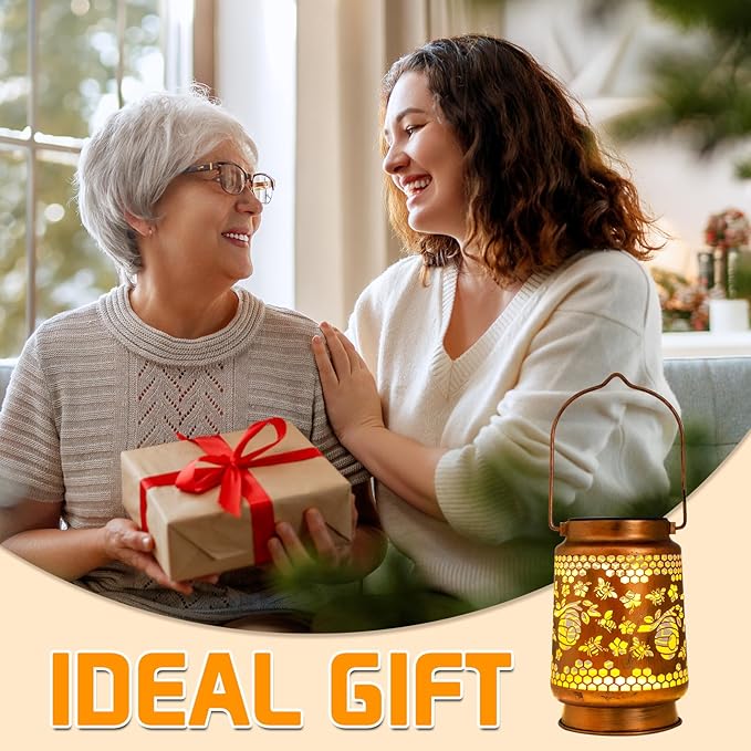 Solar Lanterns Outdoor Garden Decor, Gifts for Women, Mom, Grandma, Birthday, Thanksgiving, Decorative Waterproof Hanging Metal LED Light for Yard, Patio, Lawn, Landscape, Backyard (Bee)