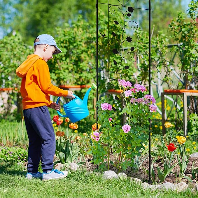 LZRS 4 Pack Rustic Iron Arch Decoration Garden Trellis with Black Metal Coating – Perfect for Supporting Climbing Plants Outdoor, Roses, Vines, Flowers, and Vegetables.