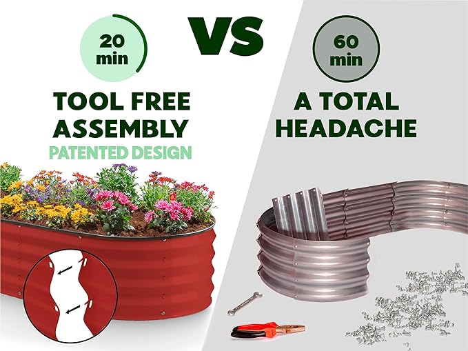 Galvanized Raised Garden Beds Outdoor // 4×2×1 ft (2-Pack) Planter Raised Beds for Gardening, Vegetables, Flowers // Large Metal Garden Box (Red) // Patented Tool-Free Design