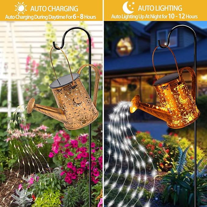 Solar Garden Lights Outdoor, Solar Watering Can Lights Garden Decor Gifts for Grandma Mom, Sun Moon Waterproof Hanging Lantern with String Lights, Yard Decoration for Patio Porch Lawn Backyard Pathway