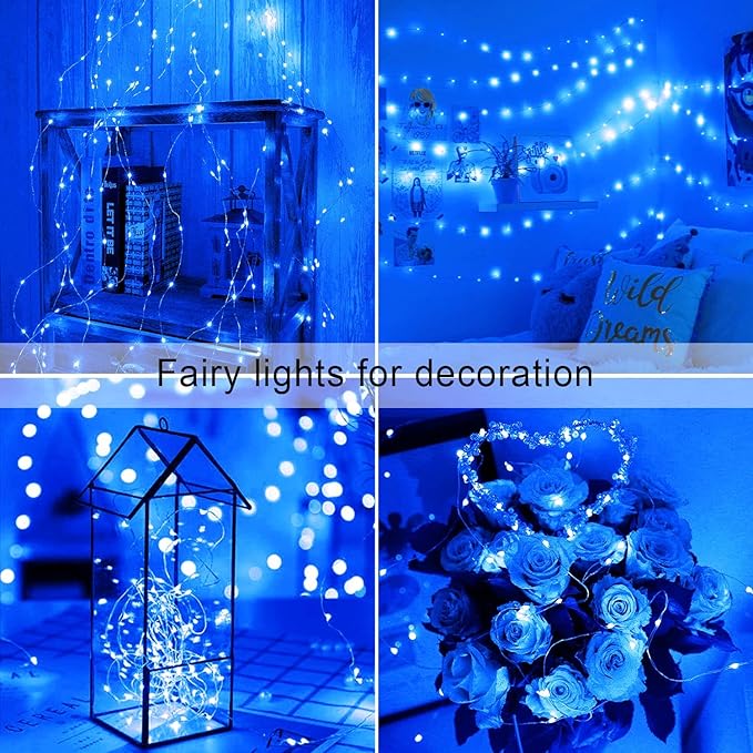 JMEXSUSS 2 Pack Blue Solar Fairy Lights Outdoor Waterproof, 200 LED 66FT Solar String Lights for Outside, 8 Modes Copper Wire Solar Christmas Lights for Garden Tree Patio Christmas Decoration