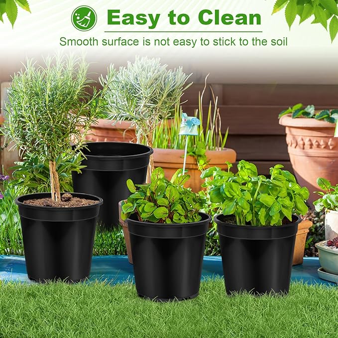 1/2/3/5/7 Gallon Pots for Plants, 7 Gallon Plastic Nursery Pot with Drainage Holes, Sturdy Plastic Plant Pots for Nursery Garden, Flowers, Succulent Outdoor Indoor (Black, 7 Gal- 4 Pack)