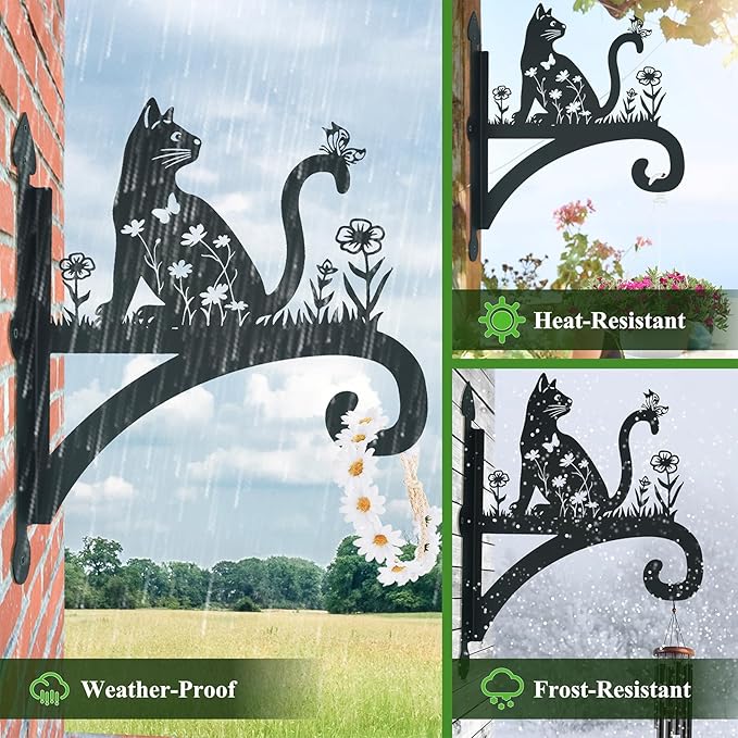 Plant Hangers Outdoor Heavy Duty Iron Decorative Cat Silhouette Plant Hooks for Hanging Baskets 11 inch Hanging Plant Bracket Wall Hooks for Flower Pot Lantern Bird Feeder Wind Chimes