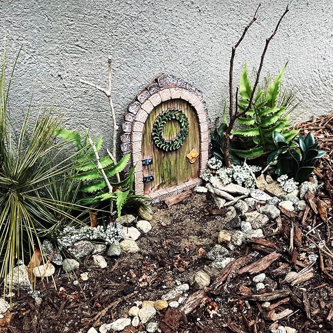 MUAMAX Fairy Garden Door Accessories Miniature Garden Doors Wall Indoor/Outdoor Mystical Door for Tree Trunk Decor Gnome Home Door Magical Door for Fairy(Brown)