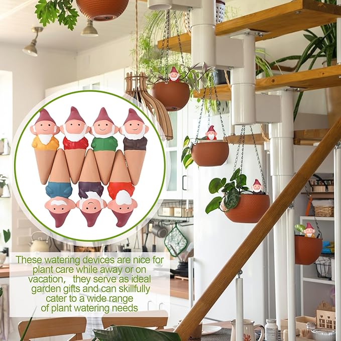 7 Pcs 3.4 Fl oz Terracotta Self Watering Spikes Cute Gnomes Auto Water Planter Insert Small Watering Globes Slow Vacation Waterer Devices Indoor Outdoor House Plant Accessories