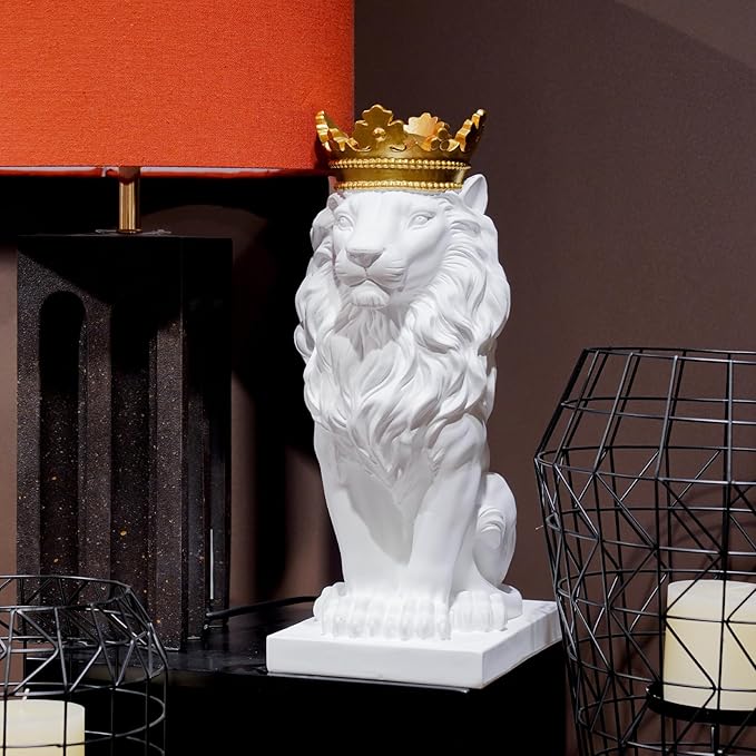 LCdecohome Sculptures Home Decor Lion Statue 15 Inch White Lion Decoration for Living Room 8.5 * 5.5 * 15 Inch