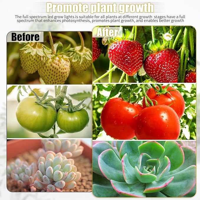 LED Grow Lights, 4 Heads Full Spectrum Plants Lights with Clamp for Indoor Plants & Seed Starting, 10-Level Dimmable, Auto On Off, Timing 4 9 12Hrs