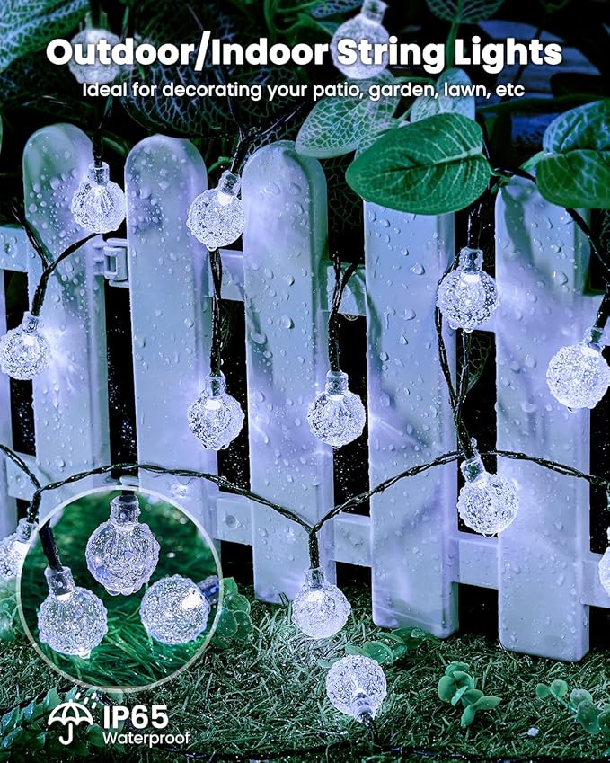Brightown Solar String Lights Outdoor 60 Led 35.6 Feet 8 Lighting Modes Globe Waterproof Solar Powered Patio Lights for Garden Yard Porch Wedding Party Decor (Pure White)