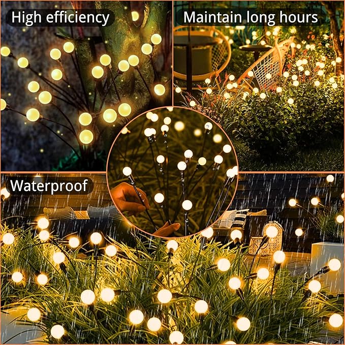 OZS 4Pack Total 32LED Solar Garden Lights -Solar Lights Outdoor, Solar Firefly Lights, Sway by Wind, Solar Fairy Lights Outdoor Waterproof for Patio Pathway Garden Decor(Warm White)