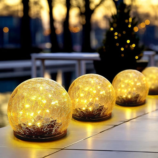 Honoson 3.9 Inch Solar Globe Lights Outdoor Waterproof, Solar Balls for Garden Cracked Glass Ball, Ground Landscape Garden Decor for Patio and Yard Lawn Backyard (4 Pieces)