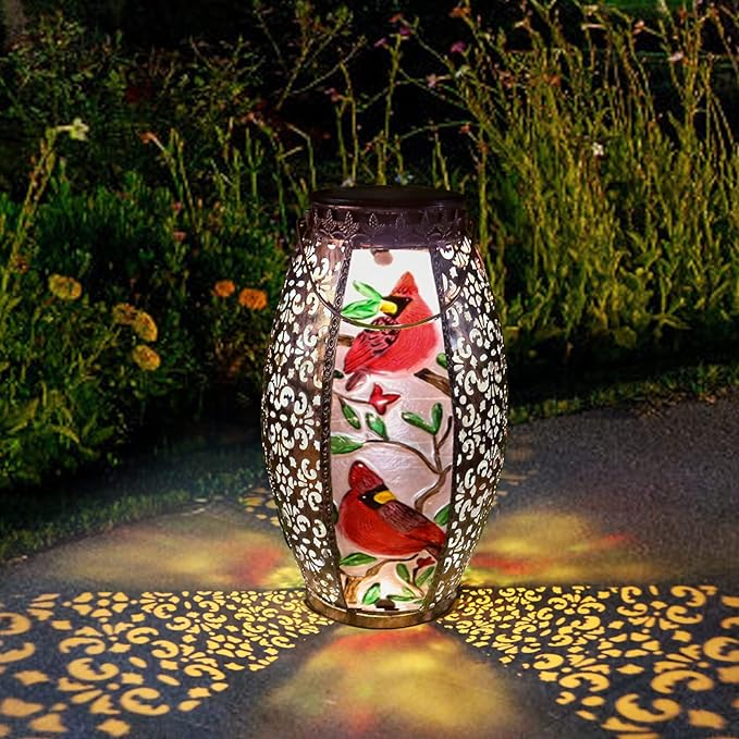Outdoor Solar Lantern-Waterproof Hummingbird Hanging Metal Decorative Lights for Patio Table Garden Pathway Yard with Super Bright Warm White LED, Large Solar Panels, Auto On/Off Sensor