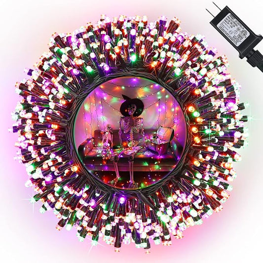 114ft 300 LED String Lights - Waterproof, 8 Modes, Orange, Green, Purple - Halloween Party, Garden, Indoor/Outdoor Decor