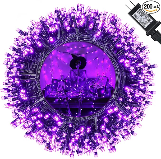 Purple Halloween String Lights, 82ft 200 LED With 8 Modes, Waterproof Low Voltage for Party, Garden, Indoor Outdoor Decorations