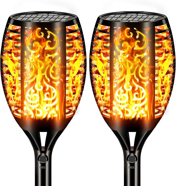 Solar Lights Outdoor Waterproof 96 LED, Upgraded 43" Outdoor Lights, Solar Torch Light with Flickering Flame, Led Lights for Garden Decor, Patio, Yard, Pathway, 2Pack