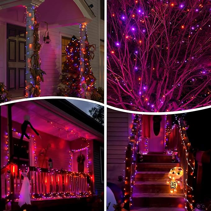 weillsnow Purple&Orange Halloween Lights, 200 LED 66Ft Plug in Waterproof Halloween String Lights, 8 Modes with Memory for Outdoor Indoor Garden Halloween Christmas Decorations (Orange&Purple, 66FT)