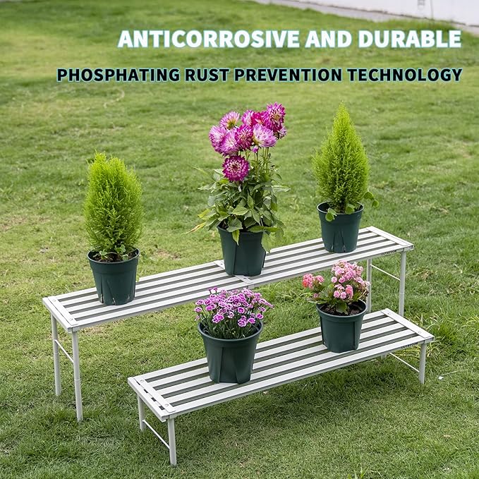 Metal Plant Stand, Rust-proof Aluminum Flower Pot Stand, Plants Display Stands Decoration Racks for Living Room Balconies and Gardens (60 White)
